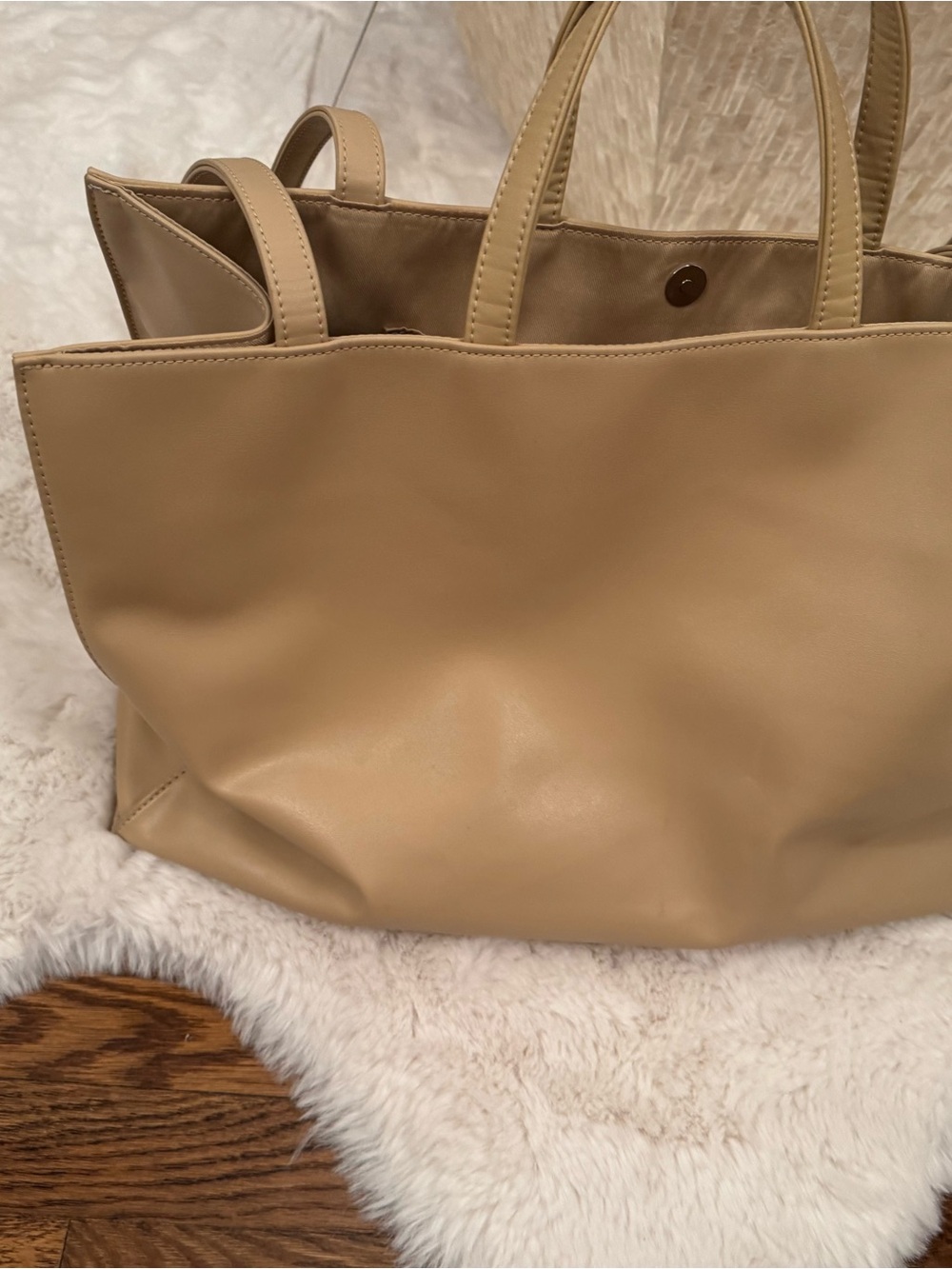 Telfar Cream Leather Shopping Tote with Debossed Logo - Picture 6 of 7